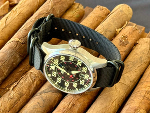 Large Pilot Watch - Black face with CREAM Raised Numerals