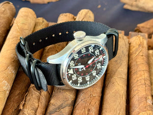 Large Pilot Watch - Black with WHITE Raised Numerals